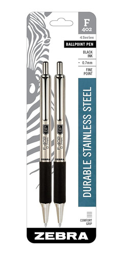 Zebra Pen F-402 Retractable Ballpoint Pen, Stainless Steel B