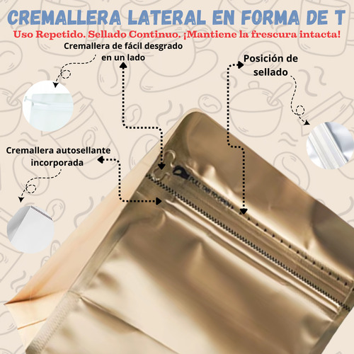 100 Bolsas Para Café, Cuadradas De 1 Kg Dorado Oscuro Cuadrada 1kg