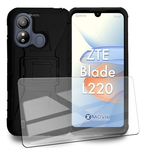 Funda P/ Zte L220, Uso Rudo Clip + Mica Color Negro ZTE L220