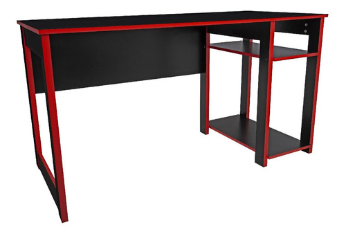 Mesa Escritorio Gamer Mueble Juvenil De Computadora Moderno Con 2 Repisas Color Negro Con Rojo 300244 KingsHouse