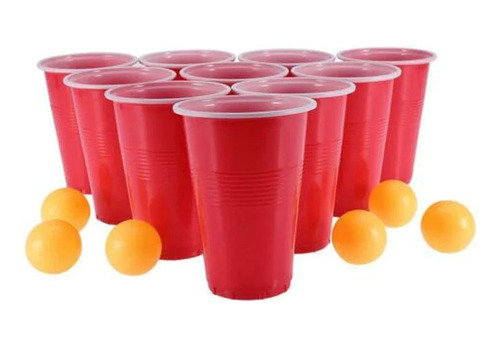 Set Beer Pong Vasos Americano Rojo 500ml + 6 Pelotitas Juego