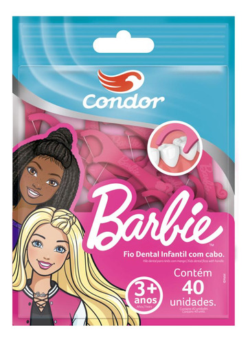 Fio Dental Infantil Com Cabo Barbie Condor 40 Unidades