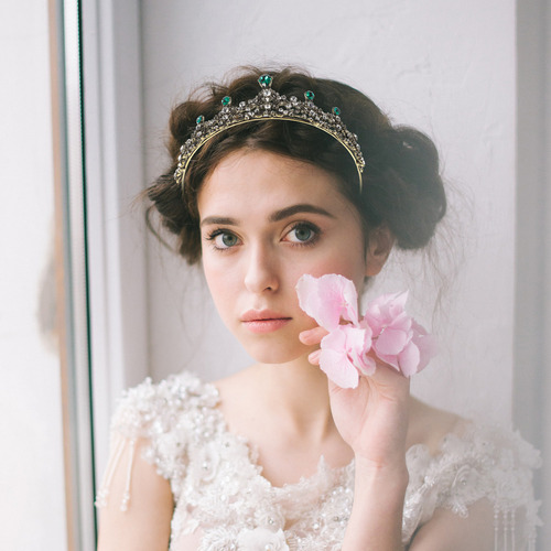 Diadema De Boda Con Forma De Corona De Novia Verde, Delicado