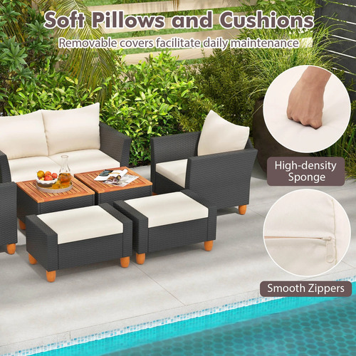 Juego De Muebles 7pz Sillones Dos Plazas, Otomanas Y Mesa