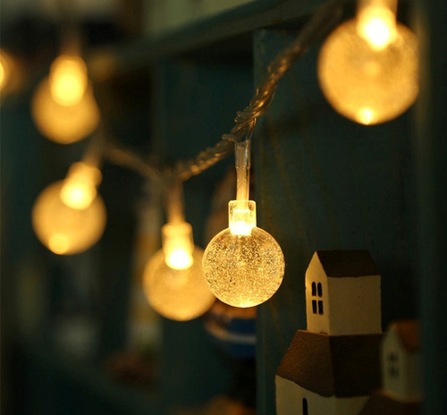 Guirnalda Led Bolitas Cristal Exterior Calida Con Enchufe
