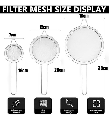 Colador Acero Inoxidable Multiuso Repostería Cocina*3pcs