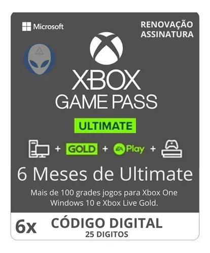 Xbox Game Pass Ultimate 6 Meses Assinatura - 25 Dígitos Xbox - Desconto no  Preço