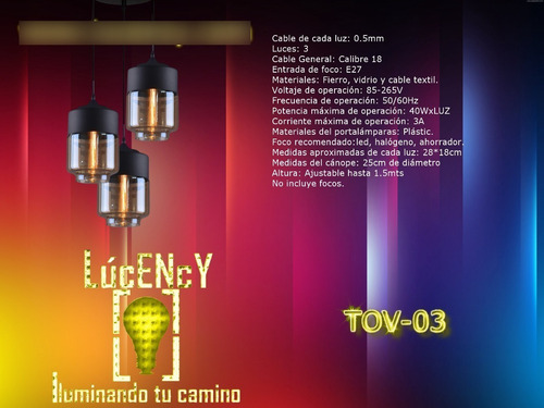 Lámpara Ngr Lighting Con Cristal Ámbar, Mod. Tov-03