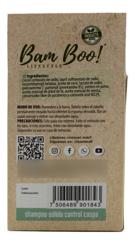 Imagen 7 de 10 de Shampoo Sólido Artesanal Control Caspa 80 G Bam Boo!