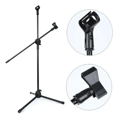 Soporte de Micrófono Jirafa Extensible Profesional Vt-power ML 03 Negro Incluye 2 Pipetas Metálico