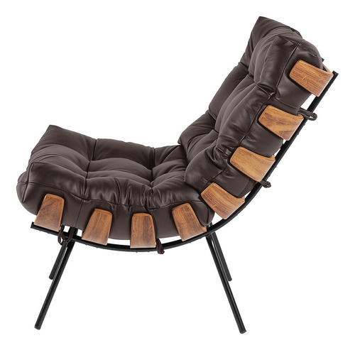 Kit 02 Poltronas Giratória Costela Couro Marrom Base Madeira