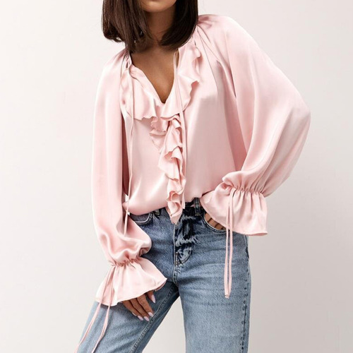 Camisetas Femininas De Primavera E Verão Com Babados, Trompe
