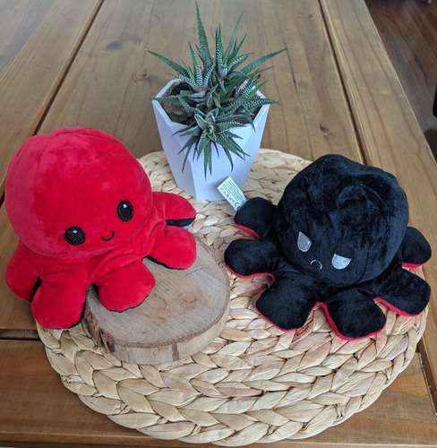 Imagen 4 de 10 de Pulpito Reversible Original Peluche Pulpo Feliz Enojado Tik