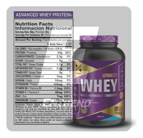 Suplemento en polvo Xtrenght Nutrition Advanced Whey Protein proteínas sabor vainilla en pote de 907g