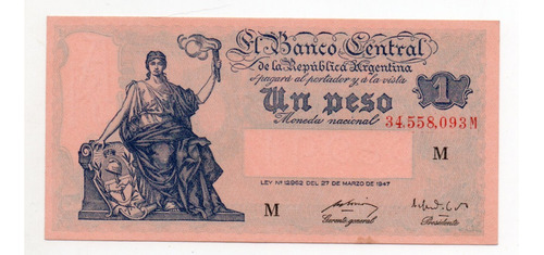 Billete 1 Peso Moneda Nacional Progreso Bottero 1838 Sc-