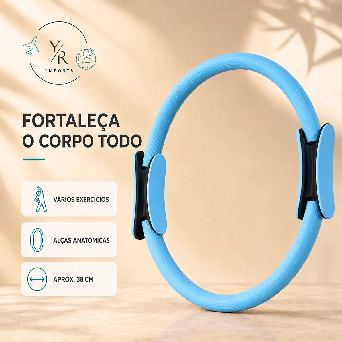 Anel de Pilates 38cm Arco Tonificador Flexível Círculo Mágico para Exercícios de Pernas Coxas Glúteos Braços Abdômen Yoga Fitness Academia em Casa Azul YR Ymports