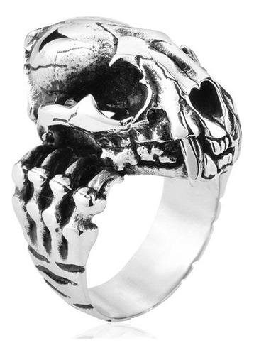 Anillo Estilo Punk Con Dientes De Sable Y Calavera De Tigre