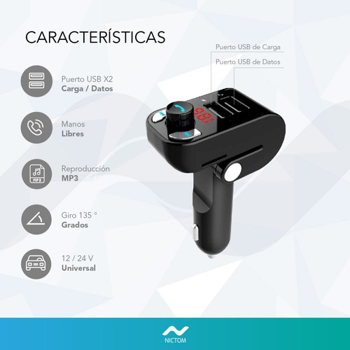 Imagen 4 de 5 de Transmisor Fm Bluetooth Receptor Sd Cargador Usb Manos Libre