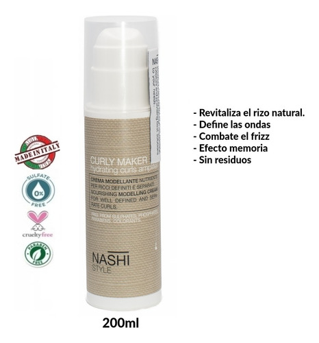 Crema Hidratante Modeladora Rulos Nashi Rizos Definidos