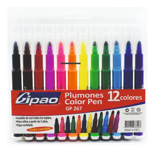 Plumones Color Pen Gipao X12 Gp 267
