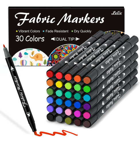 Marcadores Tela Lelix, 30 Colores Permanentes, Rotuladores Y