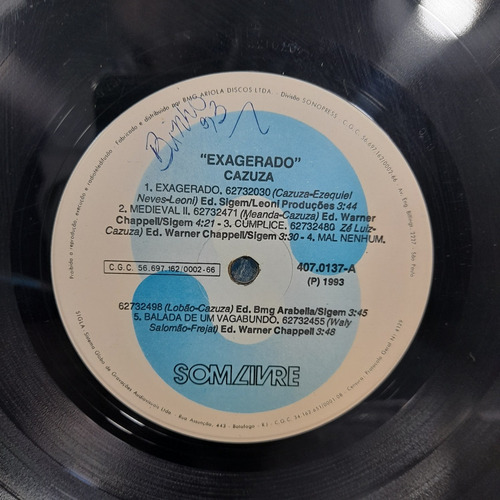Imagem 7 de 8 de Vinil Lp Cazuza Exagerado Com Encarte Ótimo Estado