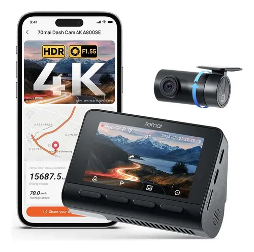 Camera Veicular Automotiva 70mai A800se-1 HDR 4K+1080P com GPS, W...