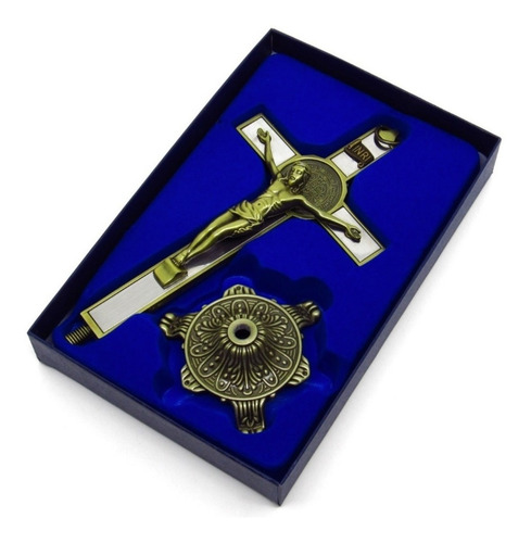 Crucifixo De Mesa Ou Parede Medalha De São Bento 20 Cm Metal