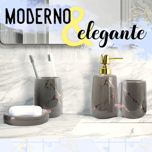 Imagen 5 de 8 de Juego De Baño 4 Pcs Dispensador Organizador Decoracion M-3