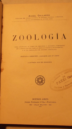 Zoologia. Angel Gallardo.  Estrada Editores.