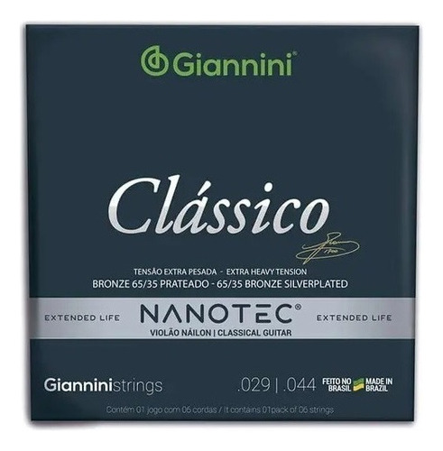 Encordoamento Giannini Nanotec Violão Nylon .029 Genwxpa Pn