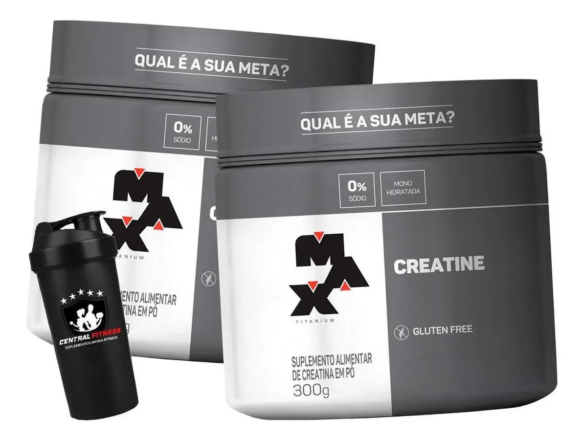 Kit 2x Creatina 600g - Max Titanium + Coqueteleira Sabor Sem Sabor