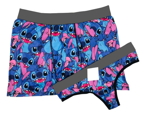 Duo Conjunto Para Pareja. Boxer Y Tanga Stitch