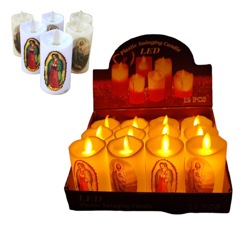 12 Velas Cirio Luz Led Veladora Santos San Judas Virgen