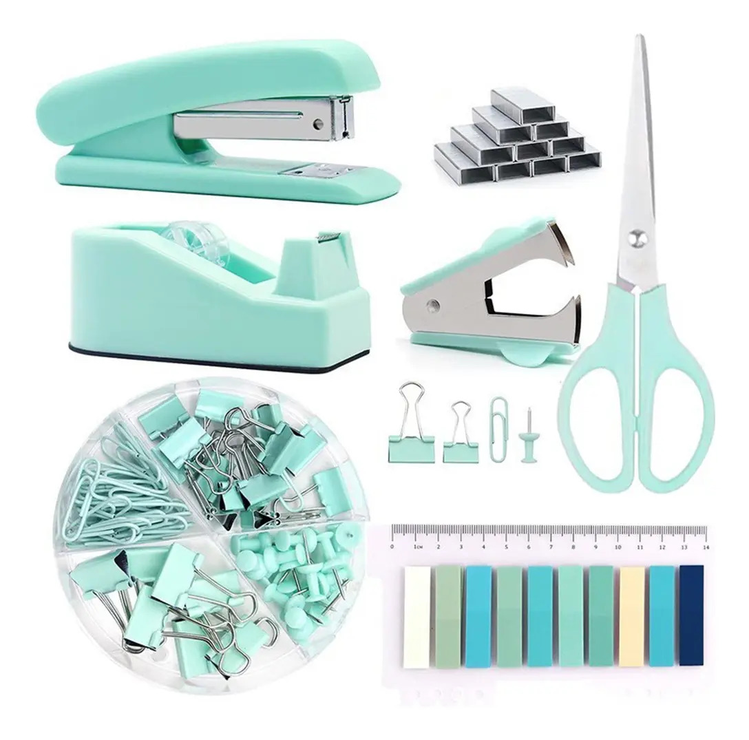 Kit Escritório Mecolour Azul-Turquesa com 71 Peças para Estudantes e Profissionais