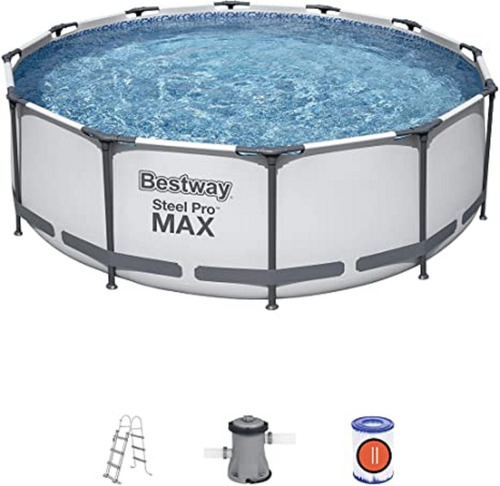 Piscina estructural redonda Bestway 56418 con capacidad de 9150 litros de 366m de largo x 366m de ancho de 3.66m de diámetro gris diseño piedra prismática