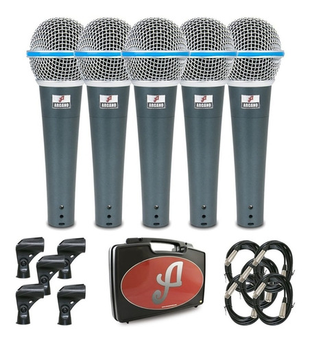 Kit 5 Microfones Dinâmicos Arcano Osme-8 Kit Xlr-xlr Maleta