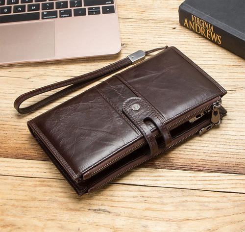 Contact's-cartera Cuero Genuino, Billetera Larga, Pasaporte