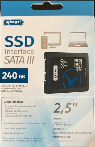 Imagem 2 de 4 de Hd Ssd 240gb Kunup Pronta Entrega Grav. 500mb/s Leit. 550mbs