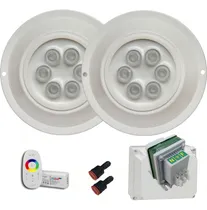 Comprar Luces De Pileta Kit Completo 2 Luminarias Led 20w Rgb Plasticas Abs Mahled Sumergibles + Transformador Doble Bobinado + Controlador Rf Tactil + Pasamuros Listo Para Instalar En Piscinas Hormigon