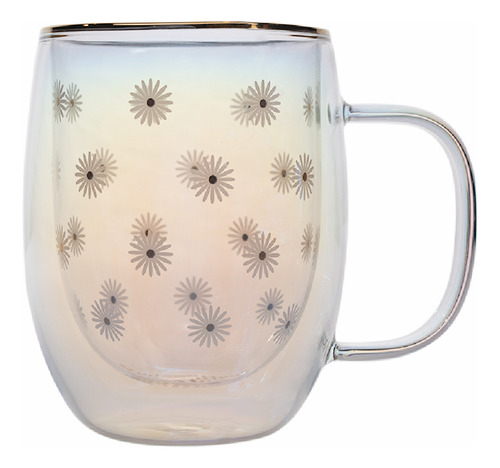 Taza Doble Vidrio Flores Blancas Iridescent