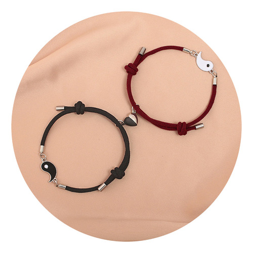 Pulsera Ying-yang Para Pareja De Cordón + Corazón Magnético