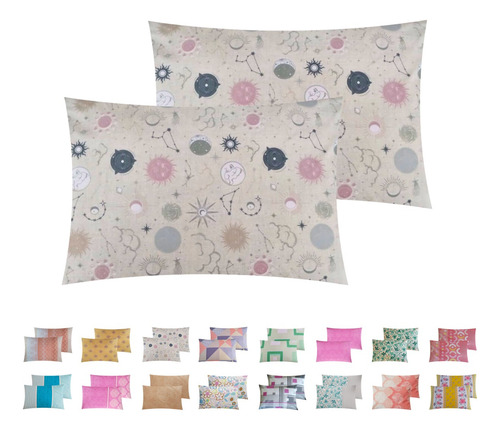 2 Fundas Para Almohada Standar De Algodón Estampada Calidad Gris Estampado