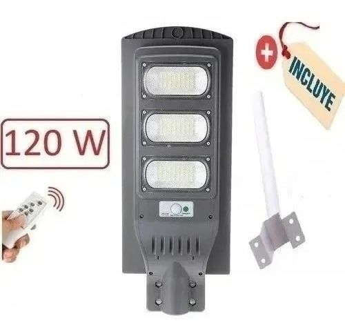 Imagen 2 de 4 de Foco Led Solar 120w Luminaria + Soporte +control Luz Cálida