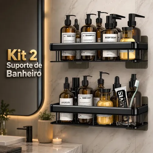 Kit 2 Suporte De Parede Porta Shampoo Banheiro Cosinha Universal ...