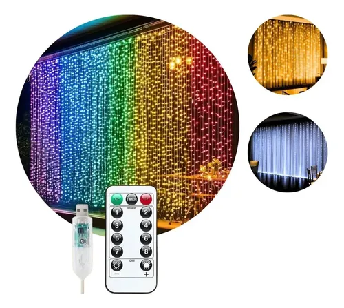 Pisca Cortina 300 Leds 3x3m Usb Ip44 8 Modos Iluminação Luzes Fada Decoração De Natal Festa Colorido Luvinco