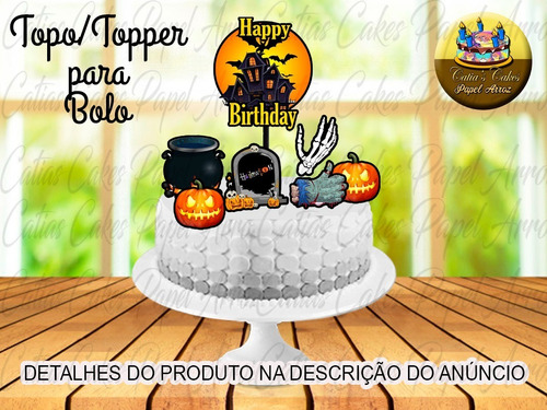 Topo Topper Para Bolo Halloween Aniversário Happy Birthday