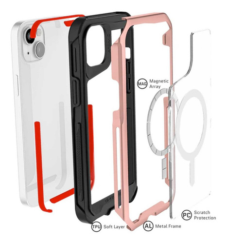 . Funda Ghostek Atomic Para iPhone 14 Aluminio Rosa Transp