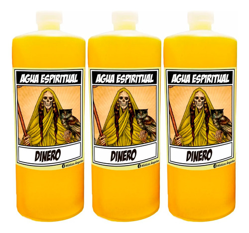 3 Piezas Agua Espiritual Santa Muerte Amarilla (dinero)