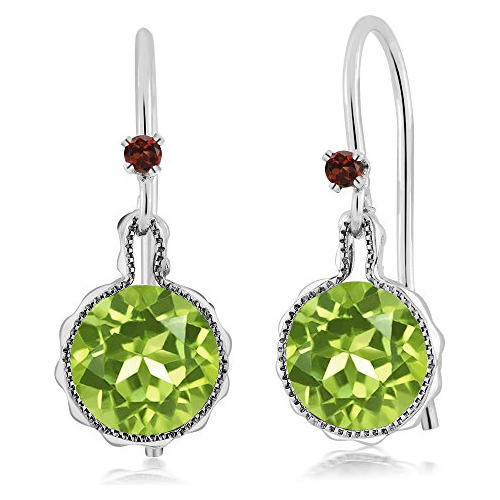 Aretes De Plata 925 Con Peridoto Verde Y Granate Rojo